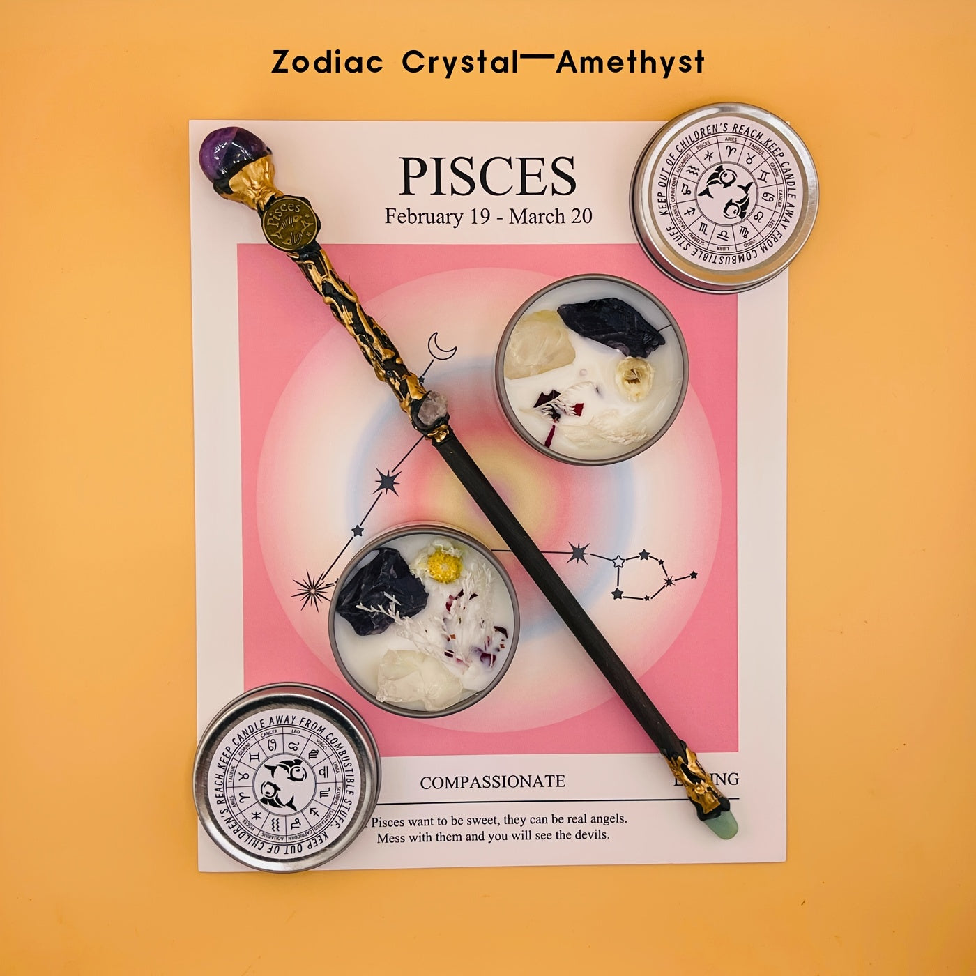 2pcs Zodiac Crystal Candle and Wand Set