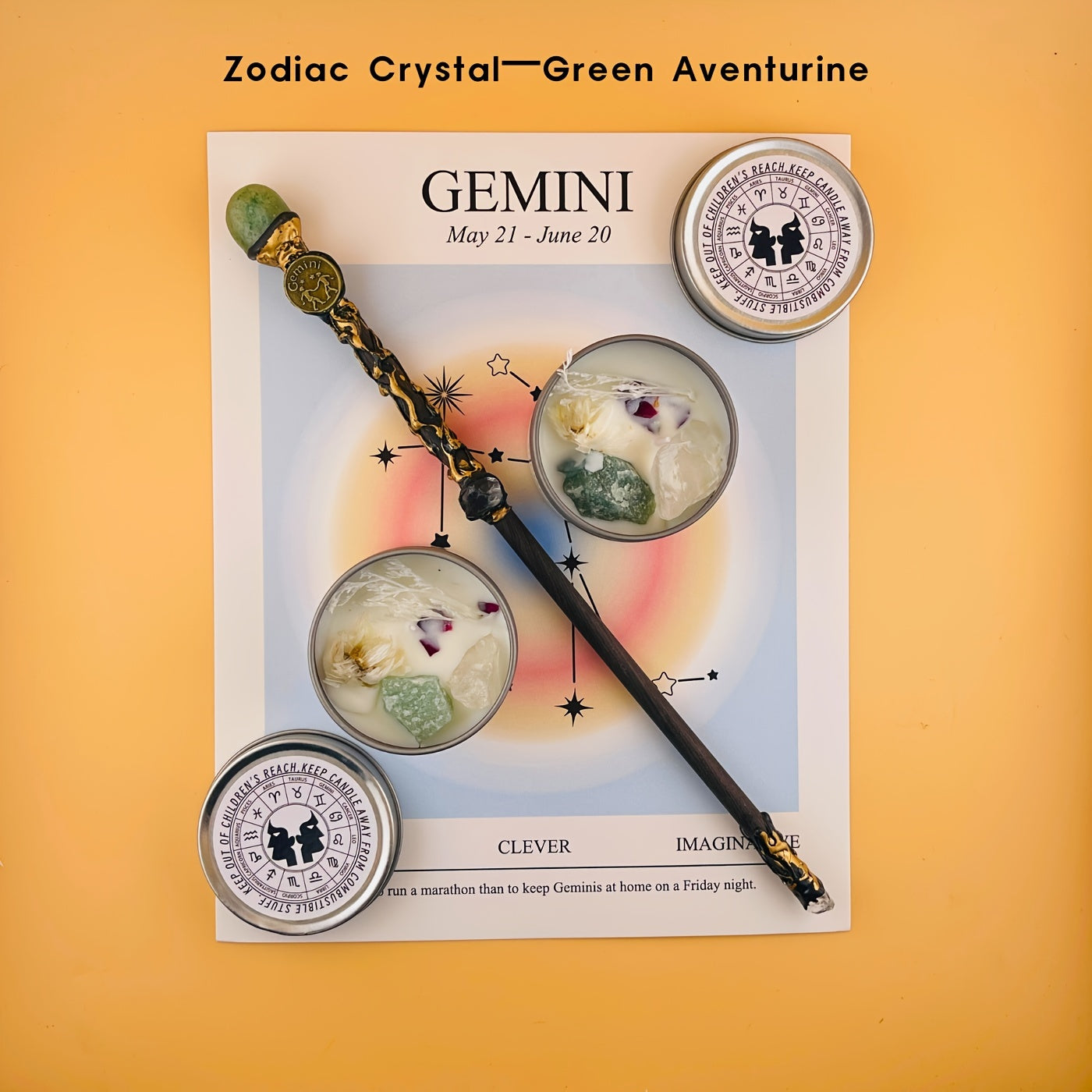 2pcs Zodiac Crystal Candle and Wand Set