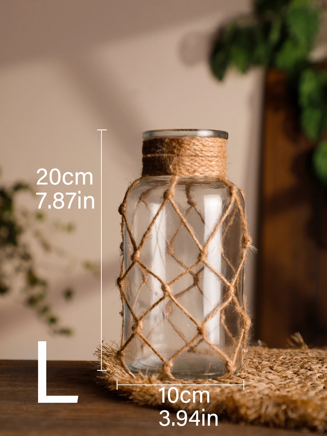 Hand Woven Hemp Rope Glass Vase Boho