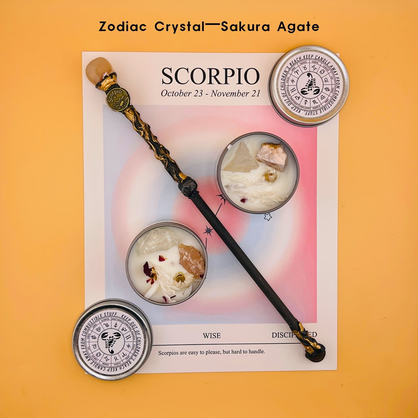 2pcs Zodiac Crystal Candle and Wand Set