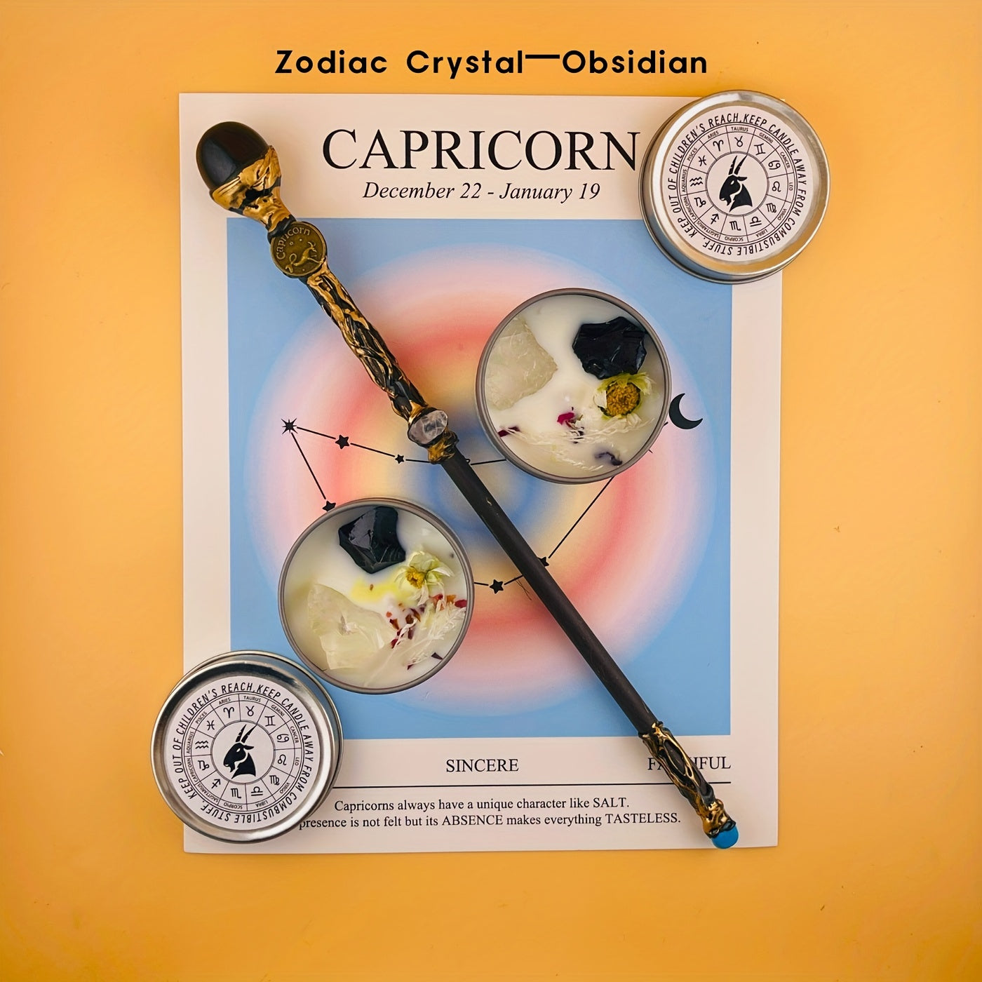 2pcs Zodiac Crystal Candle and Wand Set