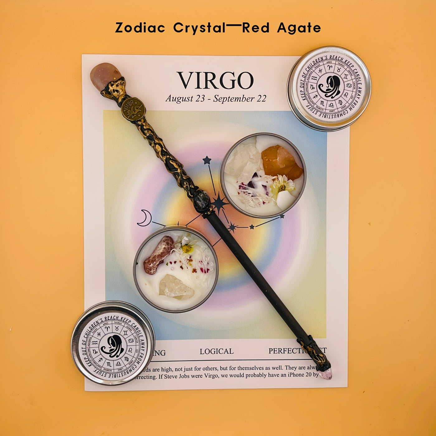 2pcs Zodiac Crystal Candle and Wand Set