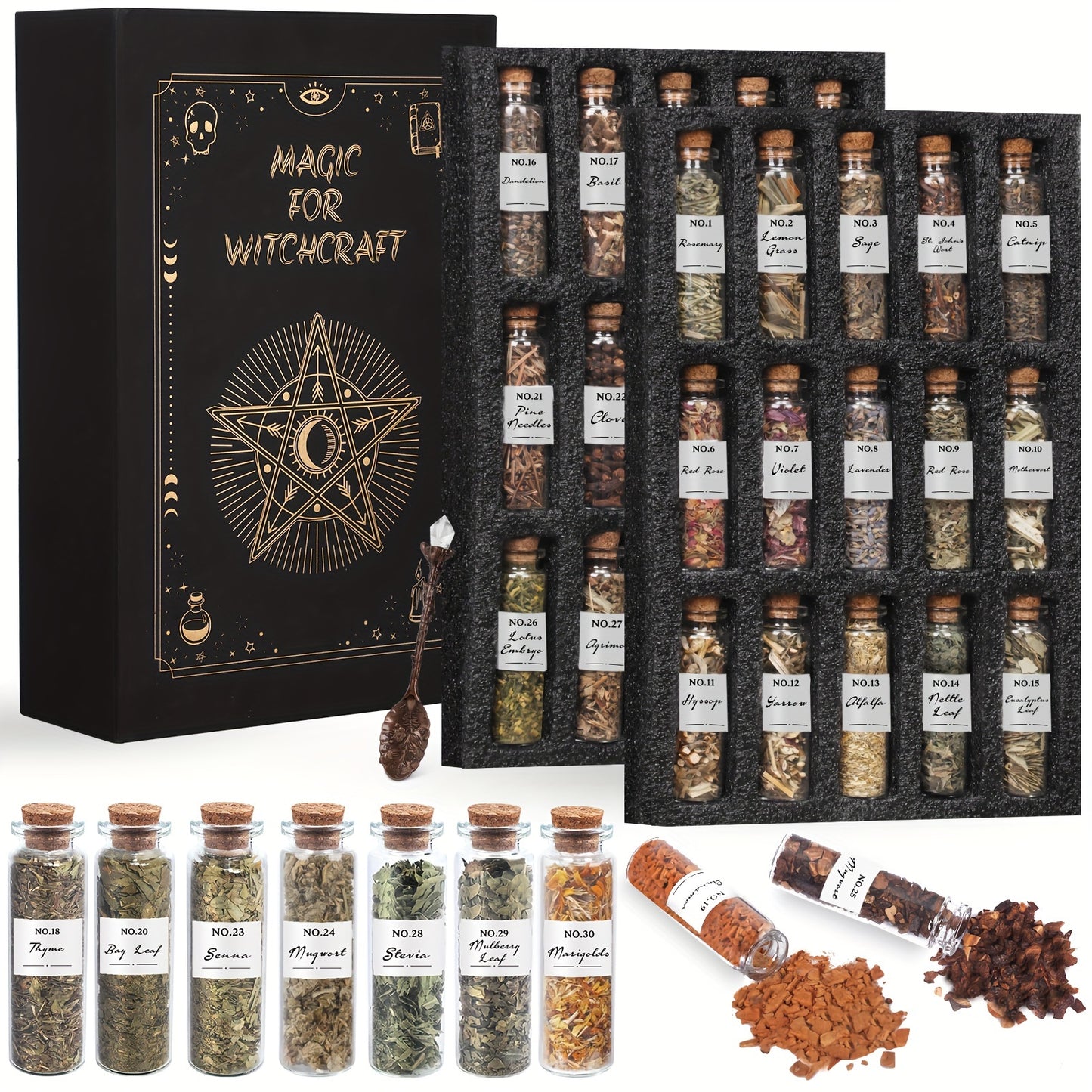30 Pcs Dried Herbs And 1 Crystal Spoon Kit