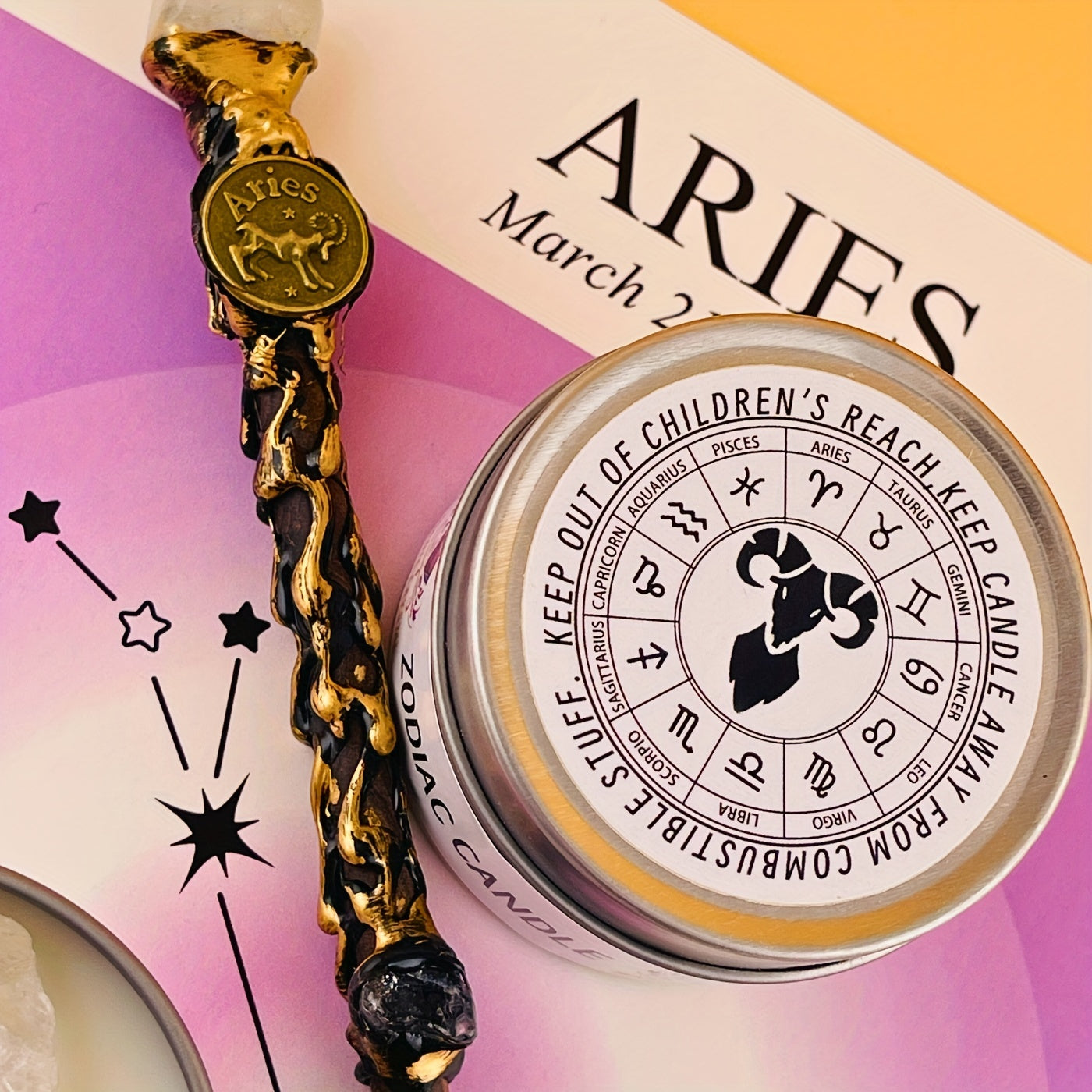 2pcs Zodiac Crystal Candle and Wand Set