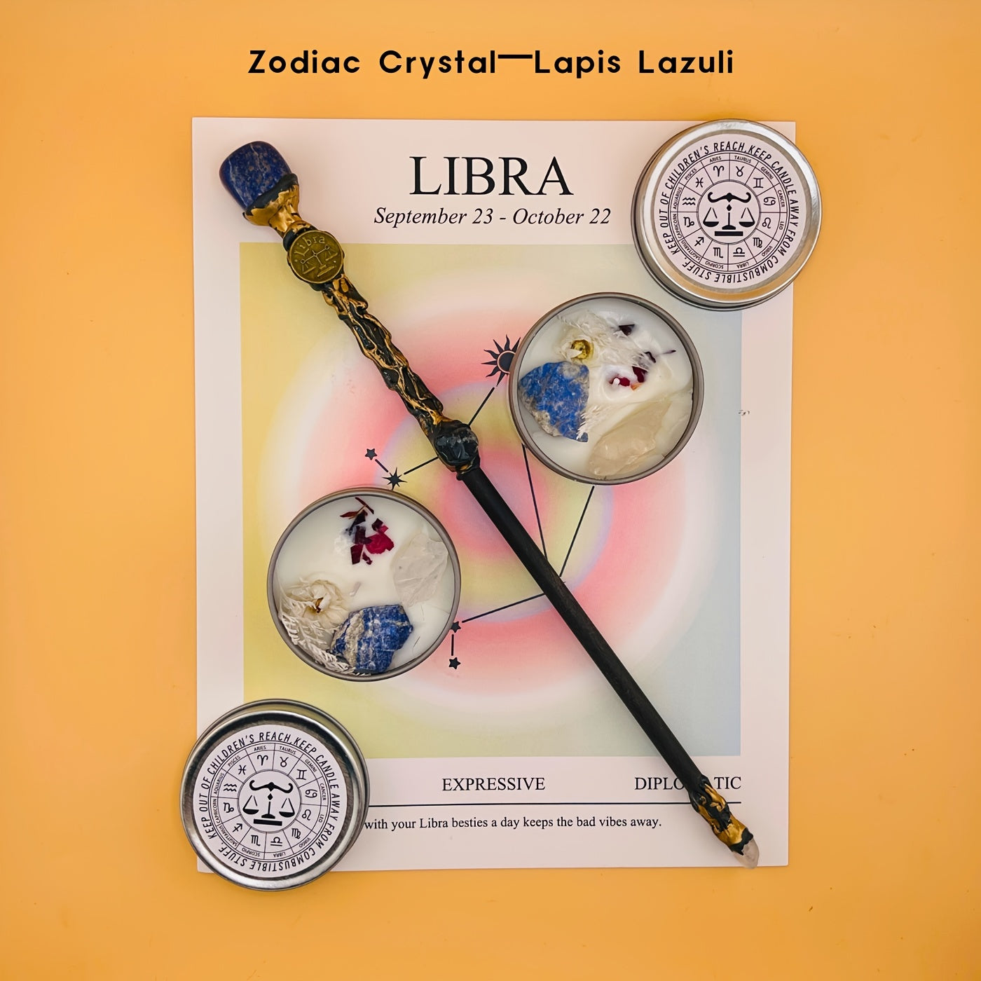 2pcs Zodiac Crystal Candle and Wand Set