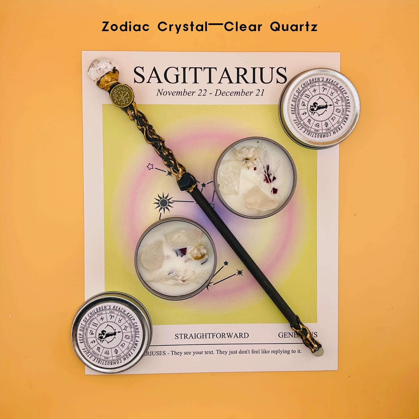 2pcs Zodiac Crystal Candle and Wand Set