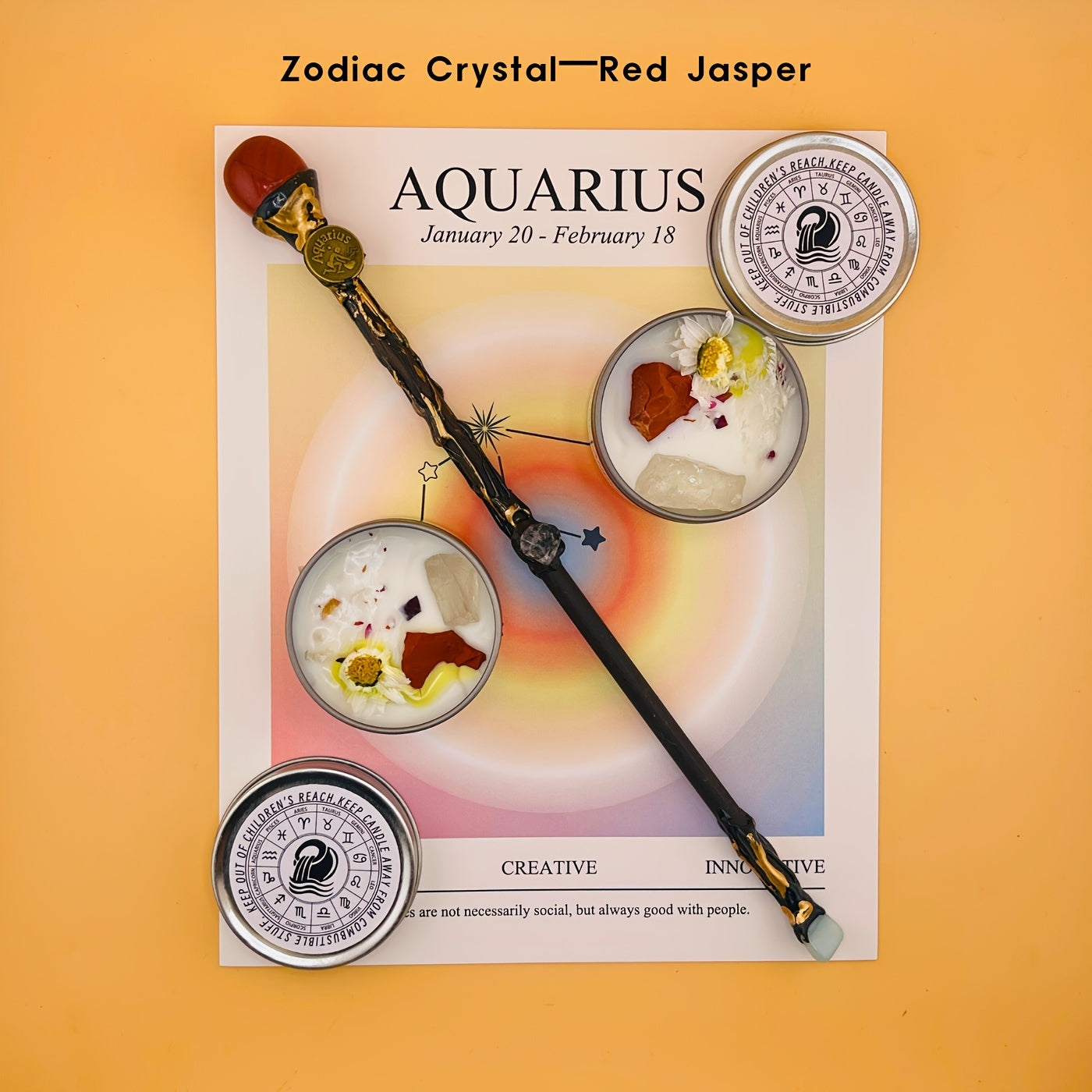 2pcs Zodiac Crystal Candle and Wand Set