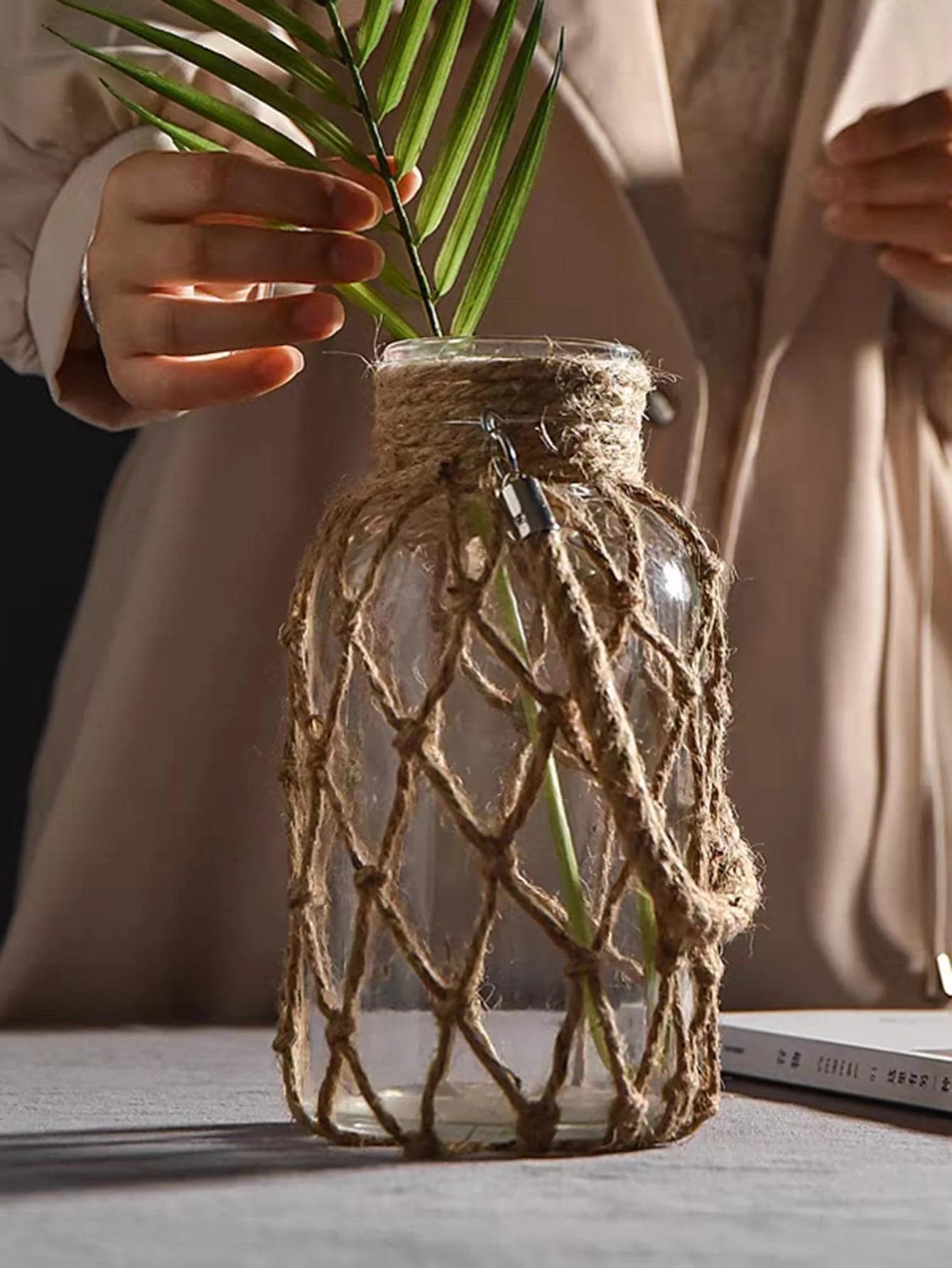 Hand Woven Hemp Rope Glass Vase Boho