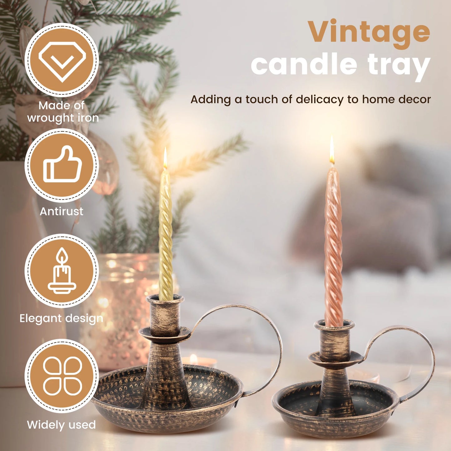 2pcs Retro Iron Taper Candle Holder