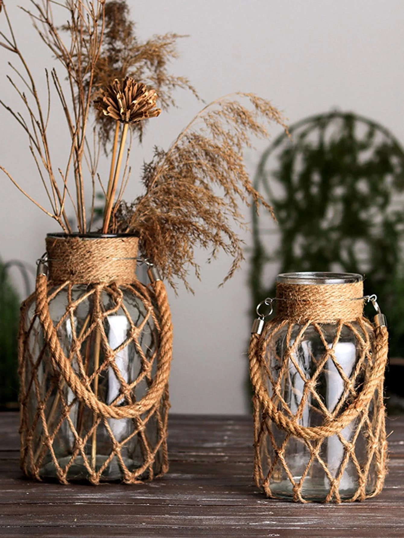 Hand Woven Hemp Rope Glass Vase Boho