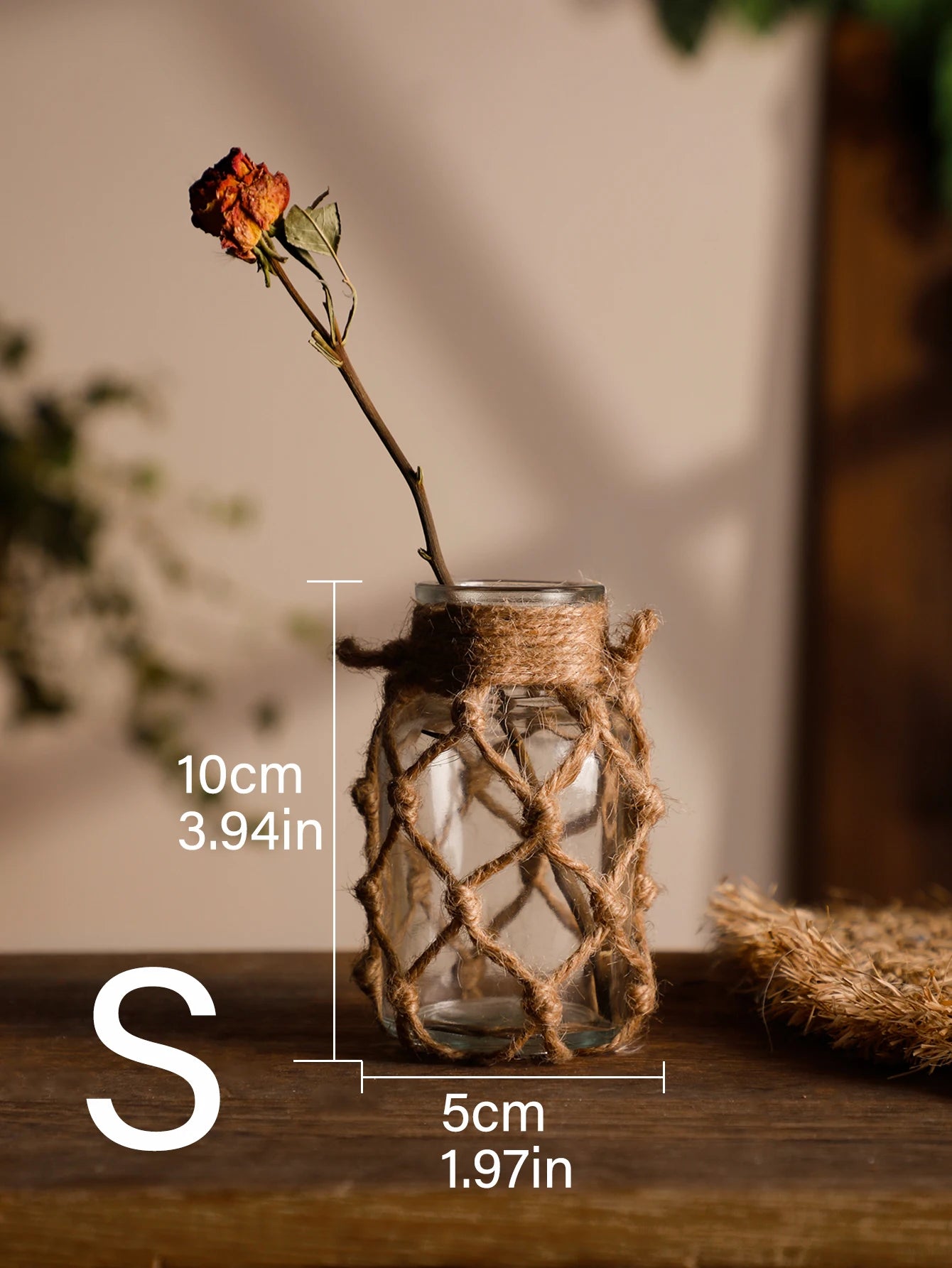 Hand Woven Hemp Rope Glass Vase Boho