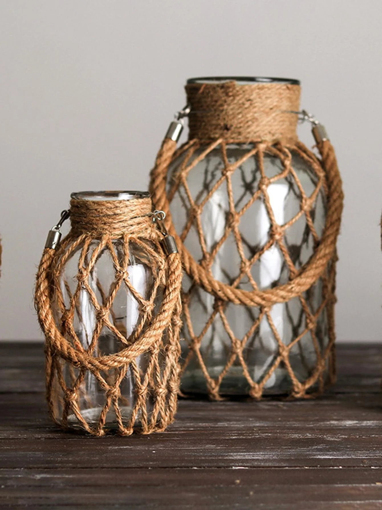 Hand Woven Hemp Rope Glass Vase Boho