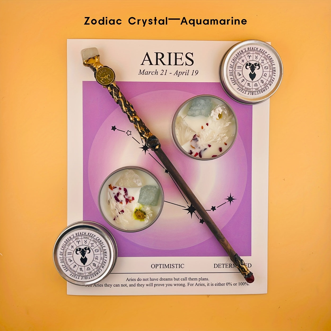 2pcs Zodiac Crystal Candle and Wand Set
