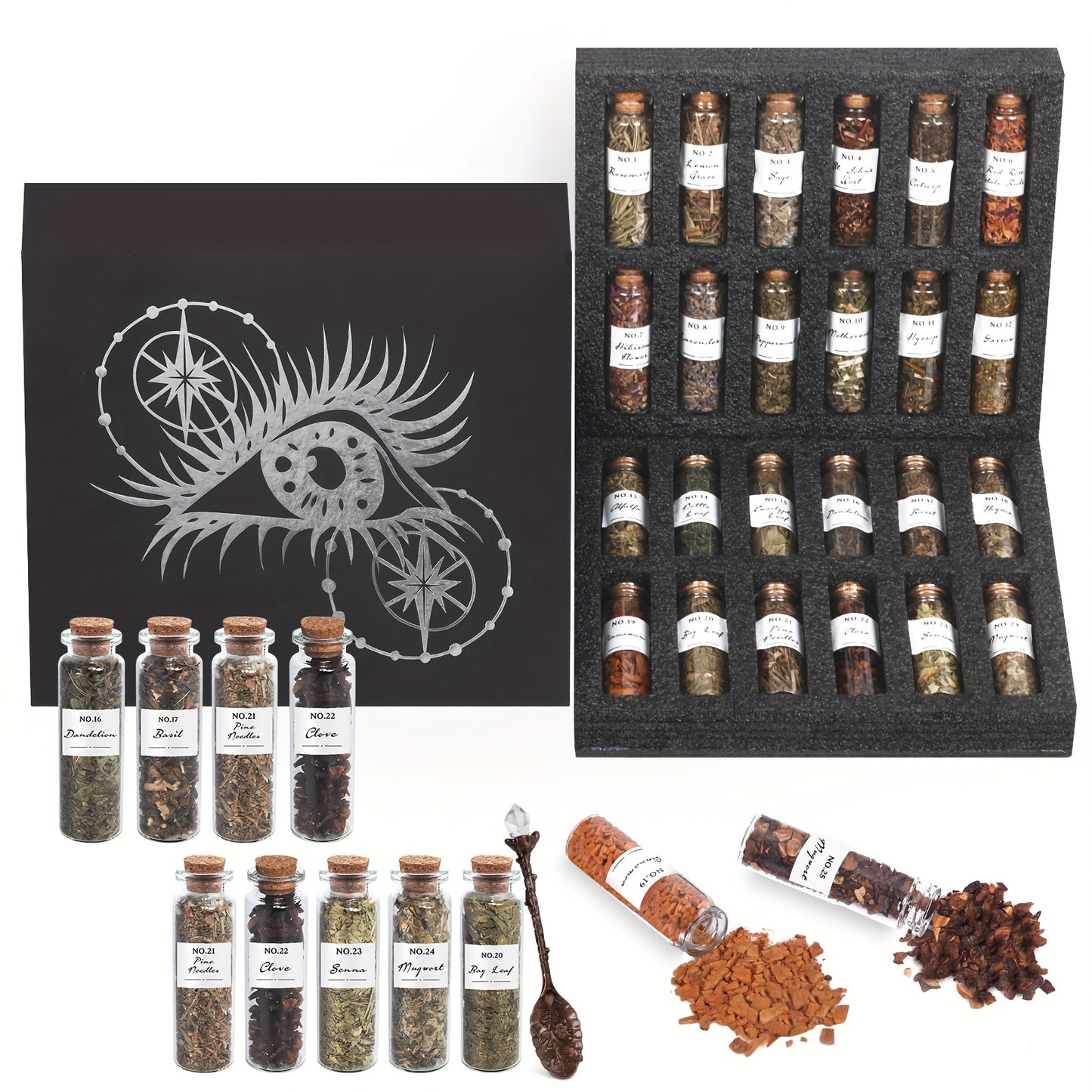 24 Pcs Dried Herbs 1 Crystal Spoon Kit