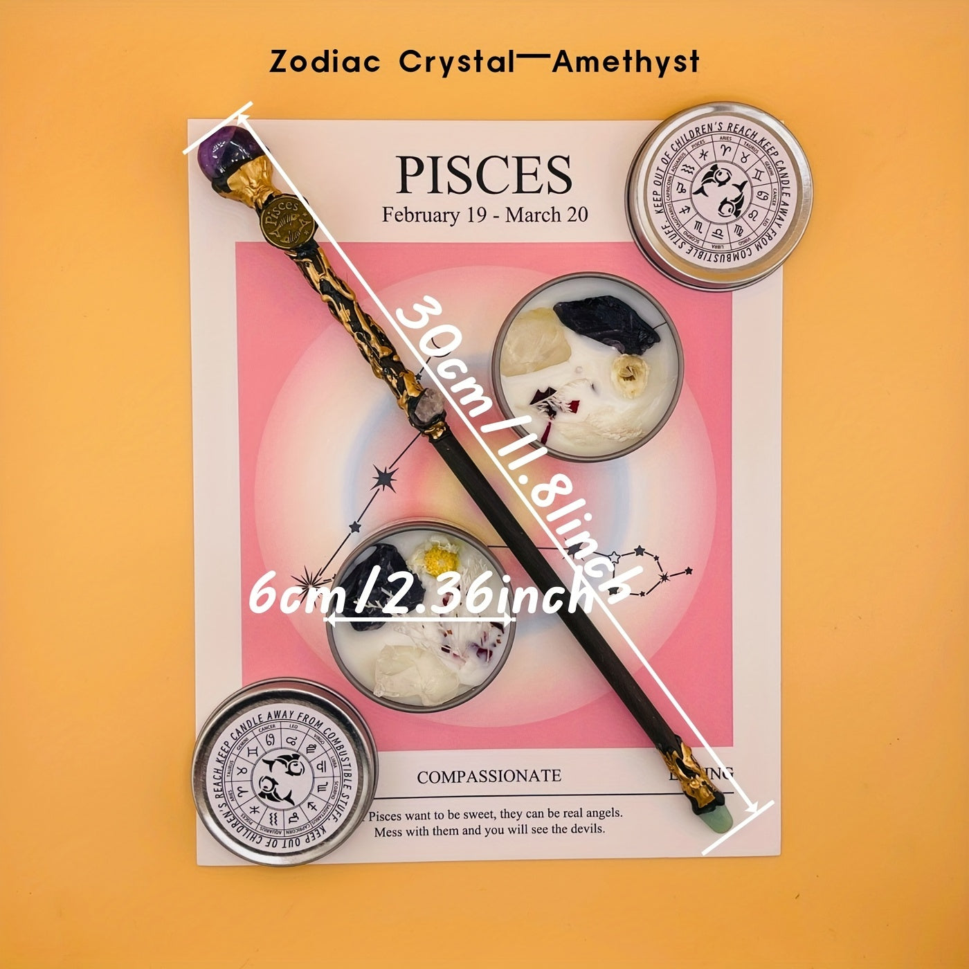 2pcs Zodiac Crystal Candle and Wand Set